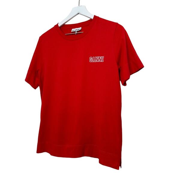 Ganni Software Red Logo Crew Neck Tee Size Small - Picture 10 of 10